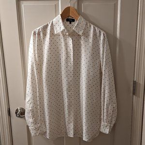 Theory silk off-white white blouse, blue and green dots, size P